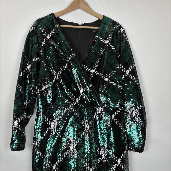 ELOQUII Plus Size Fully Sequined Plaid Wrap Holiday Dress Size: 16 |Worn by Loni - Picture 3 of 9